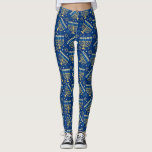 Hanukkah Menorah Blue Star von David Leggings<br><div class="desc">Hanukkah Menorah, blau, Stern von David, jüdisch, Muster Leggings.</div>