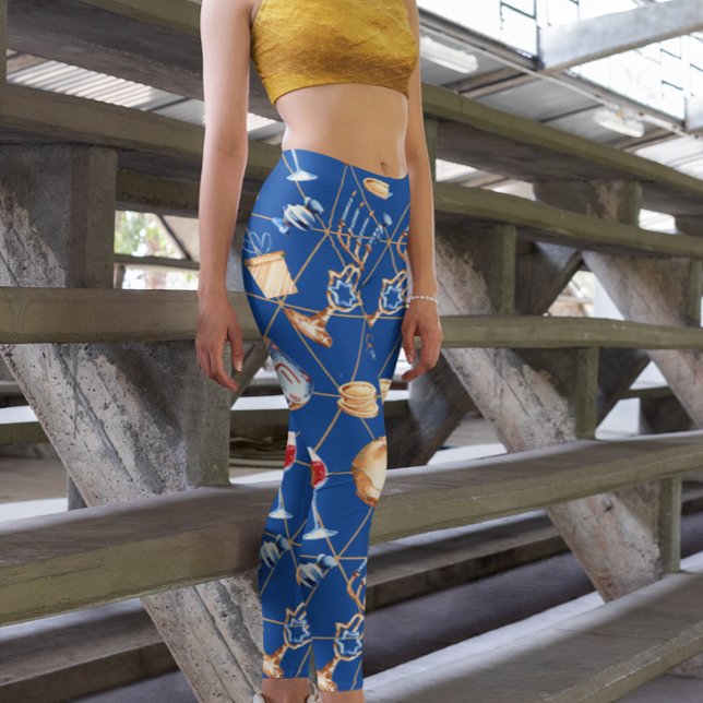 Hanukkah Menorah Dreidel Watercolor Gold Leggings (Von Creator hochgeladen)