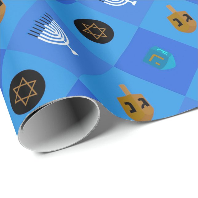 Hanukkah Menorah Dreidels Star Geschenkpapier (Rolleneckpunkt)