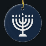 Hanukkah menorah Festival der Lichter blauen moder Keramik Ornament<br><div class="desc">"Happy Hanukkah" Keramik rund Ornament mit Menorah.</div>