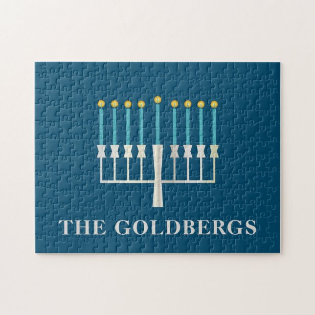 Hanukkah Menorah in Blue Personalisiert   (Horizontal)