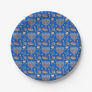 Hanukkah Menorah Jewish Holiday Pattern Pappteller