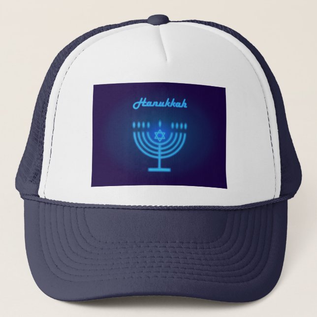 Hanukkah Menorah Lichterfest Dekoration Truckerkappe (Vorderseite)