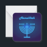 Hanukkah Menorah lights Festival decoration Mitteilungskarte<br><div class="desc">Hanukkah Menorah - Festival of lights traditional decoration Jewish Holiday / Neon effect navy blue color modern design with blue menorah. star of David - Israeli star, for Invitations & Stationery > Personalized Stationery > Note Cards / Perfect present or gift for birthday, anniversary, classroom, teacher, family, friends, Hanukkah event,...</div>