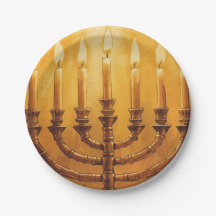 Hanukkah Menorah Lights Paper Plate