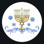 Hanukkah Menorah mit dem Stern von David Runder Aufkleber<br><div class="desc">Dieses Design verfügt über eine Menorah mit einem Stern von David für Hanukkah. Für passende Artikel geben Sie "pinguincornerstore menorah" in die Zazzle Suche Bar.</div>