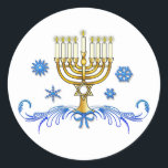 Hanukkah Menorah mit dem Stern von David Runder Aufkleber<br><div class="desc">Dieses Design verfügt über eine Menorah mit einem Stern von David für Hanukkah. Für passende Artikel geben Sie "pinguincornerstore menorah" in die Zazzle Suche Bar.</div>