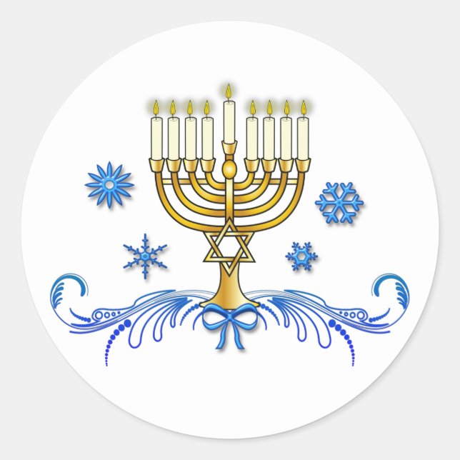 Hanukkah Menorah mit dem Stern von David Runder Aufkleber (Vorderseite)