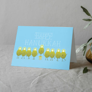 Hanukkah Menorah Olives, Baby Blue Folded Group Karte