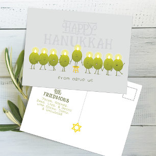 Hanukkah Menorah Olives, Gray Group Postkarte