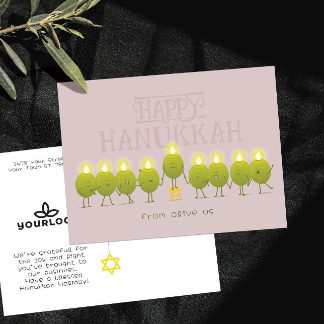 Hanukkah Menorah Olives | Logo der Mauve Company Postkarte (Von Creator hochgeladen)