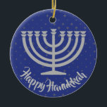 Hanukkah Menorah Ornament<br><div class="desc">.Hanukkah Menorah Ornament mit anpassbarer Hintergrundfarbe und Text</div>