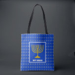 HANUKKAH | Menorah | Star David| Personalisiertes  Tasche<br><div class="desc">Stilvolle Feste überall in druckblau TOTE BAG mit Imitats silberner Star von David in subtilem Hintergrundmuster. Der Platzhaltertext kann so angepasst werden, dass Sie HAPPY HANUKKAH in einen Gruß Ihrer Wahl (Text ähnlicher Länge), Ihren Namen oder Text in Ihrer eigenen Sprache ändern können. Teil der HANUKKAH Kollektion. Weitere Farben sind...</div>