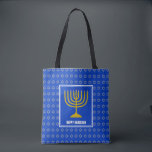 HANUKKAH | Menorah | Star David| Personalisiertes  Tasche<br><div class="desc">Stilvolle Feste überall in druckblau TOTE BAG mit Imitats silberner Star von David in subtilem Hintergrundmuster. Der Platzhaltertext kann so angepasst werden, dass Sie HAPPY HANUKKAH in einen Gruß Ihrer Wahl (Text ähnlicher Länge), Ihren Namen oder Text in Ihrer eigenen Sprache ändern können. Teil der HANUKKAH Kollektion. Weitere Farben sind...</div>