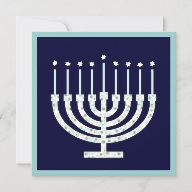 Hanukkah Menorah with Candles in Polka Dot Einladung (Vorderseite)