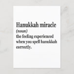 Hanukkah Miracle Funny Chanukah jüdische Definitio Postkarte<br><div class="desc">Hanukkah,  jüdisch,  jew, chanukah, dreidel, Geschenk, Geburtstag, Groovy, Weihnachten, Menorah</div>