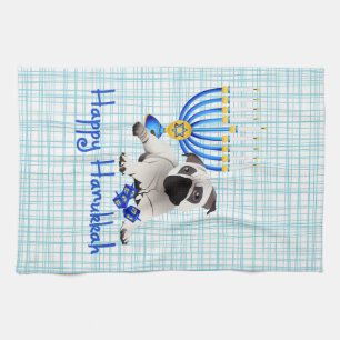 Hanukkah Mops mit Menorah und Dreidels Geschirrtuch