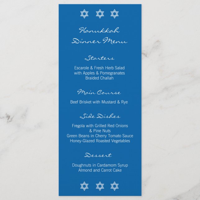 Hanukkah Motif-blaues Abendmenü Menükarte (Vorderseite)