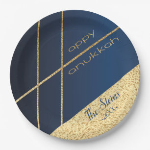 Hanukkah Navy und Gold Paper Teller