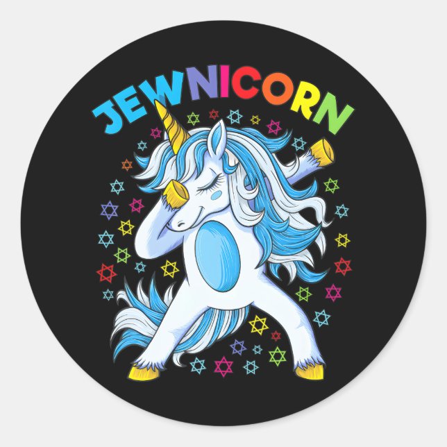 Hanukkah Niedlich jüdisches Einhorn Girl Dabbing Runder Aufkleber (Vorderseite)