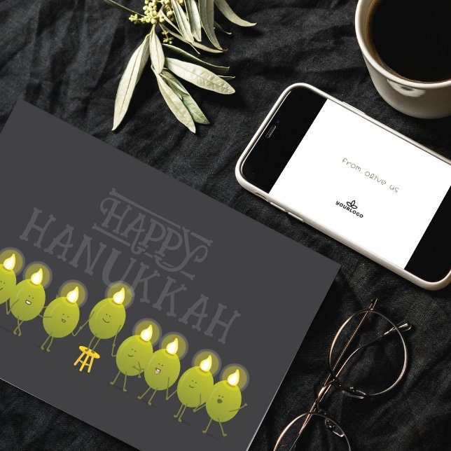 Hanukkah Olive Menorah | Dunkelgraues Firmenlogo Karte (Von Creator hochgeladen)