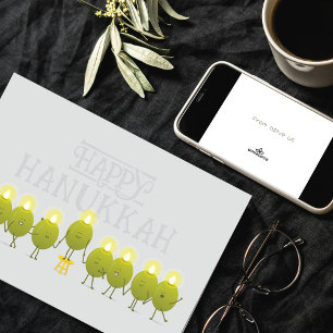 Hanukkah Olive Menorah   Graues Firmenlogo Karte