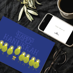 Hanukkah-Oliven-Menora Blaues Firmenlogo Karte