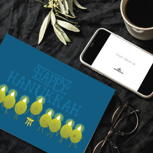 Hanukkah-Oliven-Menora Unternehmenslogo in Tealb Karte