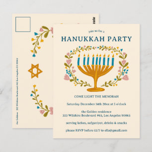 HANUKKAH Party Einladung Blumenkranz CUSTOM Postkarte