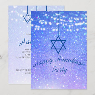 Hanukkah Party Lights Glitzer Blue Star David Einladung