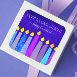 Hanukkah Peace Love Bold Boho Pattern Candles Blue Quadratischer Aufkleber<br><div class="desc">"Peace, love & light." In Playful, modern, artsy illustration of boho pattern candles helps you usher in the holiday of Hanukkah. Sortited blue candles with colorful foil patterns overlay a rich, deep blue textured background. Feel the warmth and joy of the holiday season whenever you use this stunning, colorful, personalized...</div>