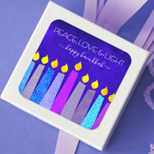 Hanukkah Peace Love Bold Boho Pattern Candles Blue