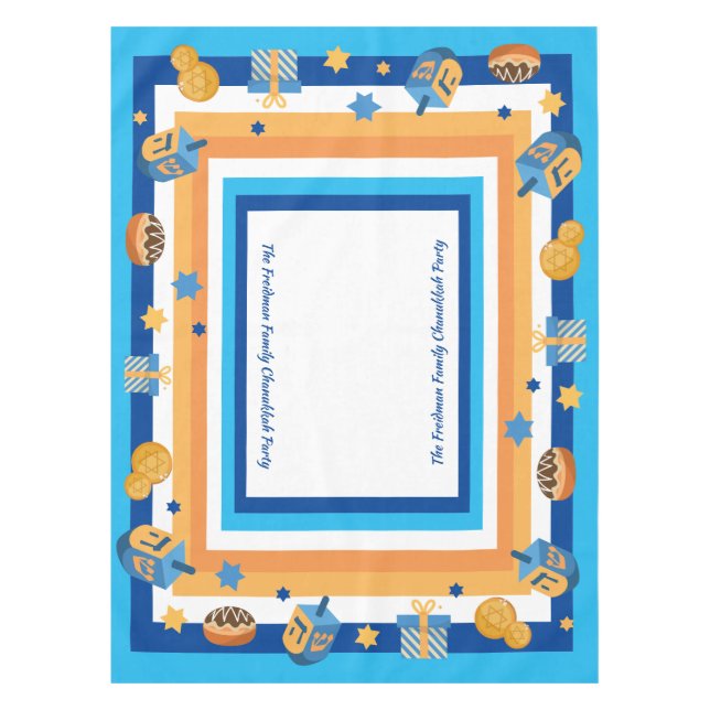 Hanukkah Personalisiert Dreidels Donuts & Stars Tischdecke (Vorderseite)