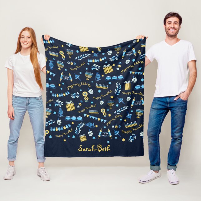 Hanukkah Personalisiert Menorah Dreidel Fleecedecke (Beispiel)