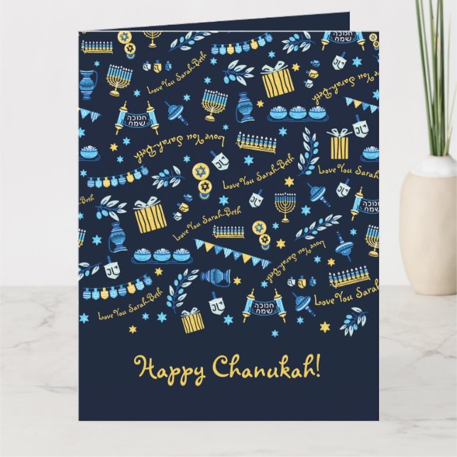 Hanukkah Personalisiert Menorah Dreidel Karte (Vorderseite)