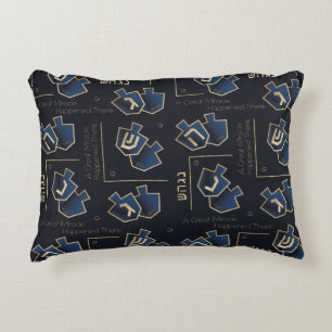 Hanukkah Pillow A Great Miracle There Navy Blue Dekokissen