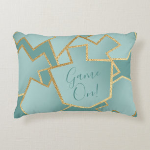 Hanukkah Pillow Dreidels Spiel On/Turquoise Dekokissen