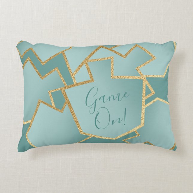 Hanukkah Pillow Dreidels Spiel On/Turquoise Dekokissen (Vorderseite)