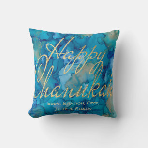 Hanukkah Pillow Happy Hanukkah Gold/Blau Kissen