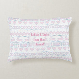 Hanukkah Pillow "Hoppy Hanukkah" Pink/Blau Zierkissen