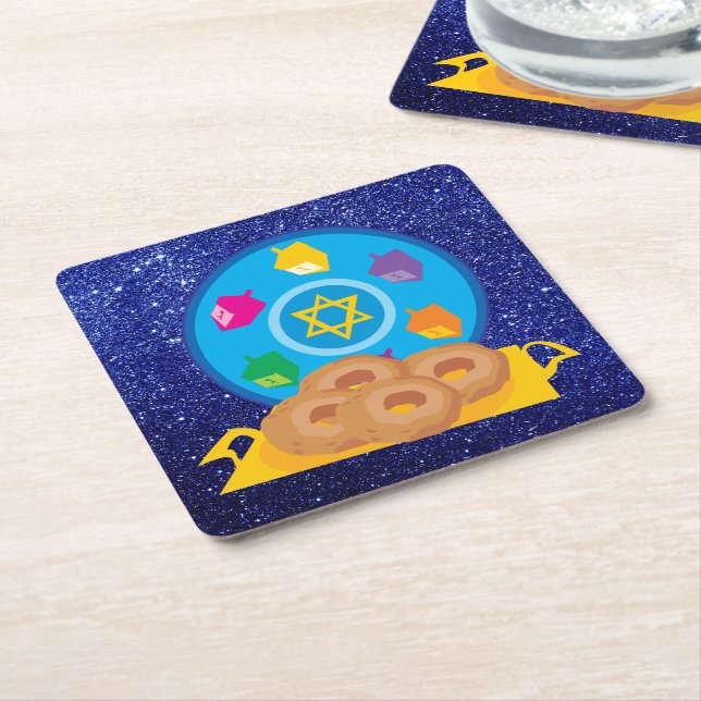 Hanukkah Plate mit Dreidels Blue Imitats Glitzer Rechteckiger Pappuntersetzer (angewinkelt)