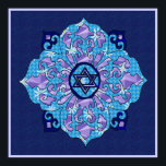 Hanukkah Poster<br><div class="desc">Blues aller Schattierungen,  Lila und Lavendel in einer Blume mit einem geknoteten sechsseitigen Stern in der Mitte ist ein großartiger Weg Hanukka zu feiern und gleichzeitig Ihre Individualität zum Ausdruck zu bringen.</div>