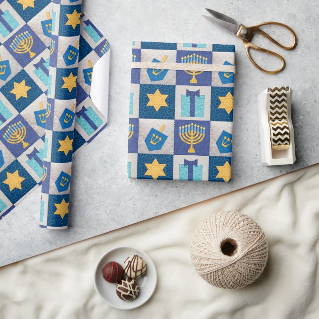 Hanukkah Quilt Wrapping Paper Geschenkpapier (Kunsthandwerk)
