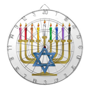 Hanukkah Rainbow Candles Gold Menorah Dartscheibe