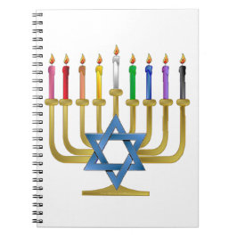 Hanukkah Rainbow Candles Gold Menorah Notizblock