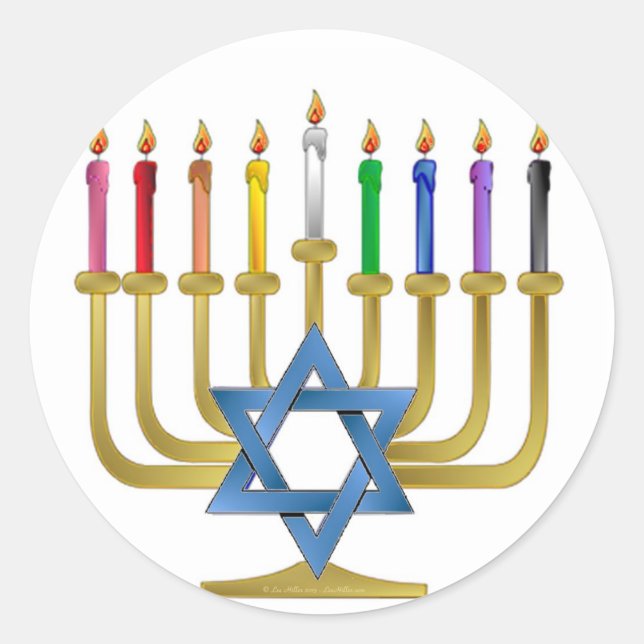 Hanukkah Rainbow Candles Gold Menorah Runder Aufkleber (Vorderseite)