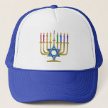 Hanukkah Rainbow Candles Gold Menorah Truckerkappe<br><div class="desc">You are viewing The Lee Hiller Designs Collection of Home and Office Decor,  Apparel,  Gifts and Collectibles. The Designs inklusive Lee Hiller Fotogray and Mixed Media Digital Art Collection. You can view her Nature fotogray at http://HikeOurPlanet.com/ and follow her hiking blog within Hot Springs National Park.</div>