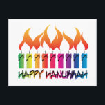 Hanukkah Rainbow Menorah Feiertagspostkarte<br><div class="desc">Zeitgenössische Regenbogenmenorah feiert die jüdische Urlaubssaison mit den Worten Happy Hanukkah. Original Kunst der Künstlerin Margaret Loftin Wittling.</div>