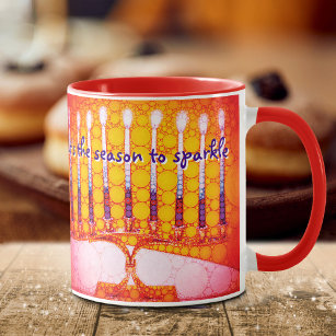 Hanukkah Red Orange Menorah Es ist die Jahreszeit  Tasse