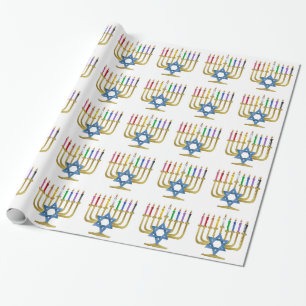 Hanukkah Regenbogenkerzen Gold Menora Geschenkpapier